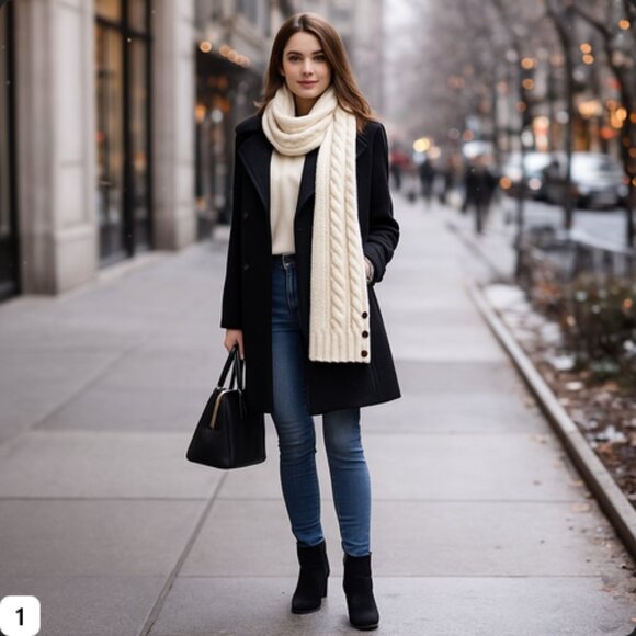 Aimee Lynn Ivory Button-Hem Knit Scarf — One Size — RN 95304 - Picture 2 of 16